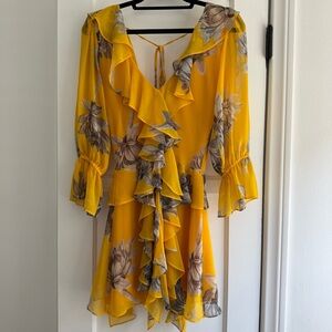 Misa Los Angeles Yellow Floral Ruffle Mini Dress